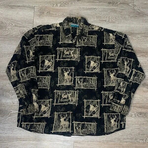 Vintage Sandy River Men's Casual Shirt With Buck Deer Designs XL 100% Cotton